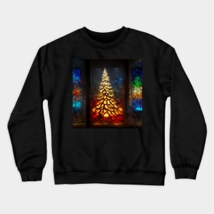 Stained Glass Glowing Christmas Tree Crewneck Sweatshirt